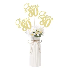Cheers to 80 10 Pack Double-Sided Gold Glitter 80th Birthday Centerpieces for