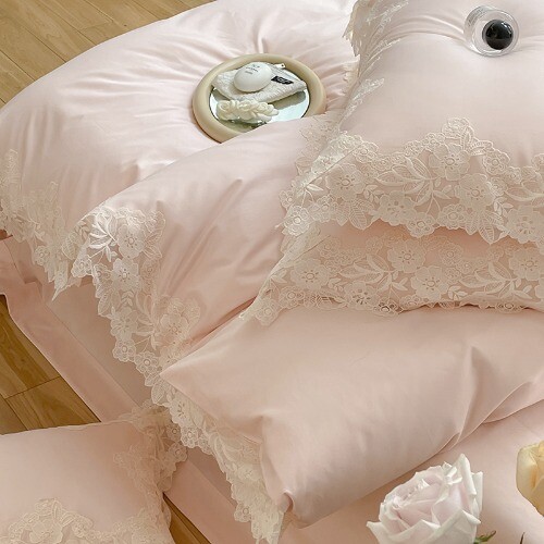 Luxury Light Pink Lace Embroidery Princess Bedding Set Egypt Cotton Bed Sheet eBay