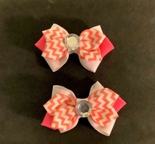 Folded Hair Bow Pair. Pink and white