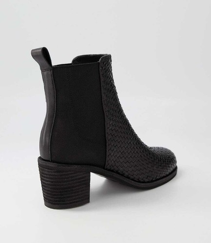 New Django & Juliette Werson Black Weave Leather Ankle Boots Womens Shoes Casual - Picture 3 of 5