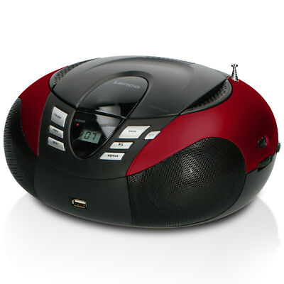 Lenco SCD-37 USB Red - Tragbares FM-Radio mit CD/MP3-Player - USB-AUX - Rot