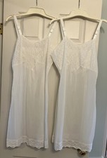 Vintage Set Of 2 DUTCHMAID White 100 Nylon  Lace FULL SLIP - Size 34 S