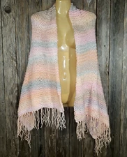 NEW Pink Peach Gray Hand Knitted Shawl Scarf Wrap Boho Soft Knit Artisan Hippie