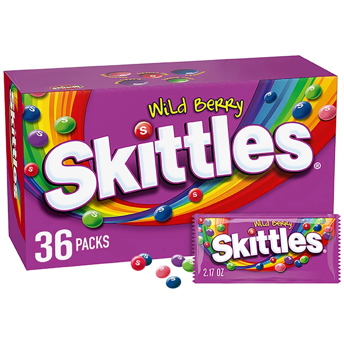 Skittles Wild Berry Fruity Chewy Candy Full Size Bulk Pack 2.17 oz