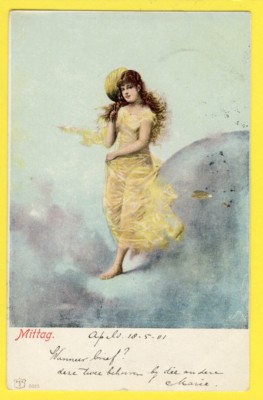 POSTKARTE Engel Frau Engel MITTAG ABEND NACHT MORGEN MITTAG ABEND NACHT MORGEN