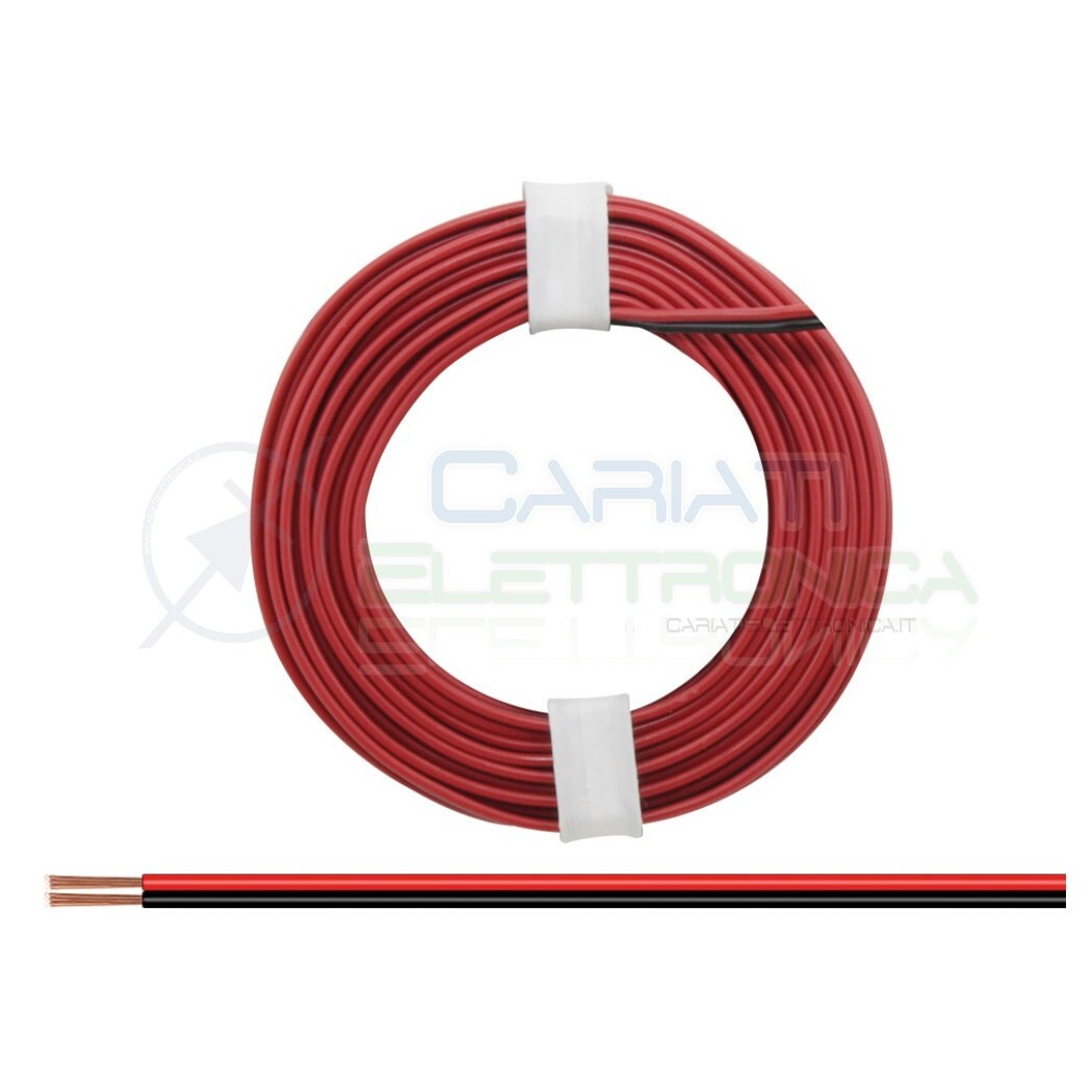 5m Cavo multipolare 2 colori Piattina Rosso Nera 2x0,08mm2 multifilare in rame m