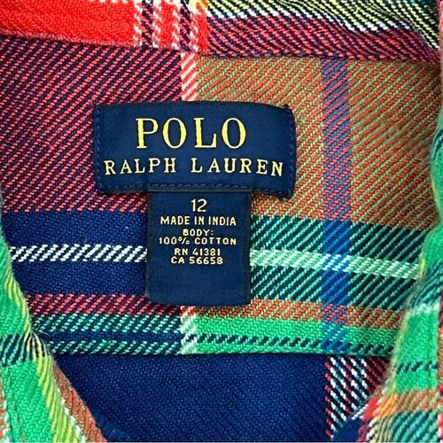 POLO Ralph Lauren Boy's Plaid Pocket Cotton Shirt Multicolor Flannel Size 12 - Picture 4 of 4