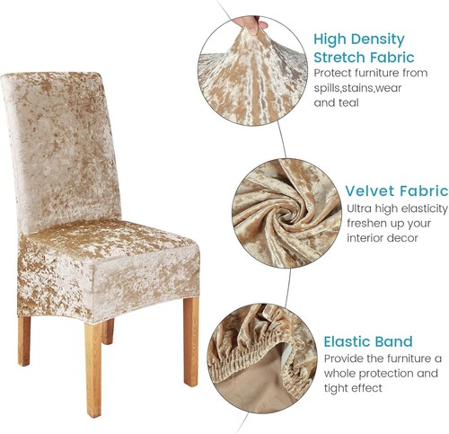 Crushed Velvet Dining Chair Covers Stretchable Christmas Slipcover Decor Champag - Picture 4 of 9