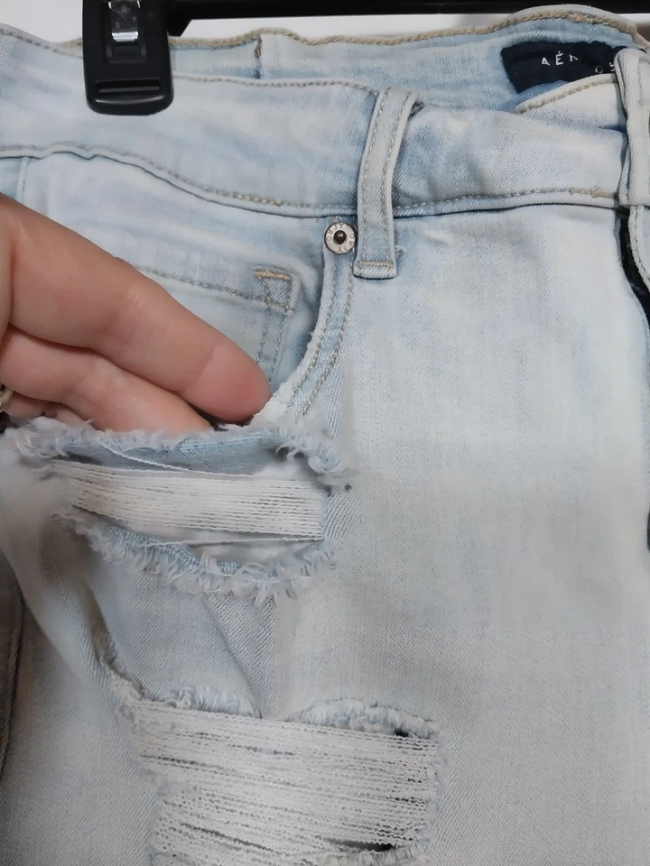 Pantalones Cortos Aeropostale Tiro Alto Midi Jeans Azul Envejecido Mujer Talla 14 Deshilachados Foto 2 de 4