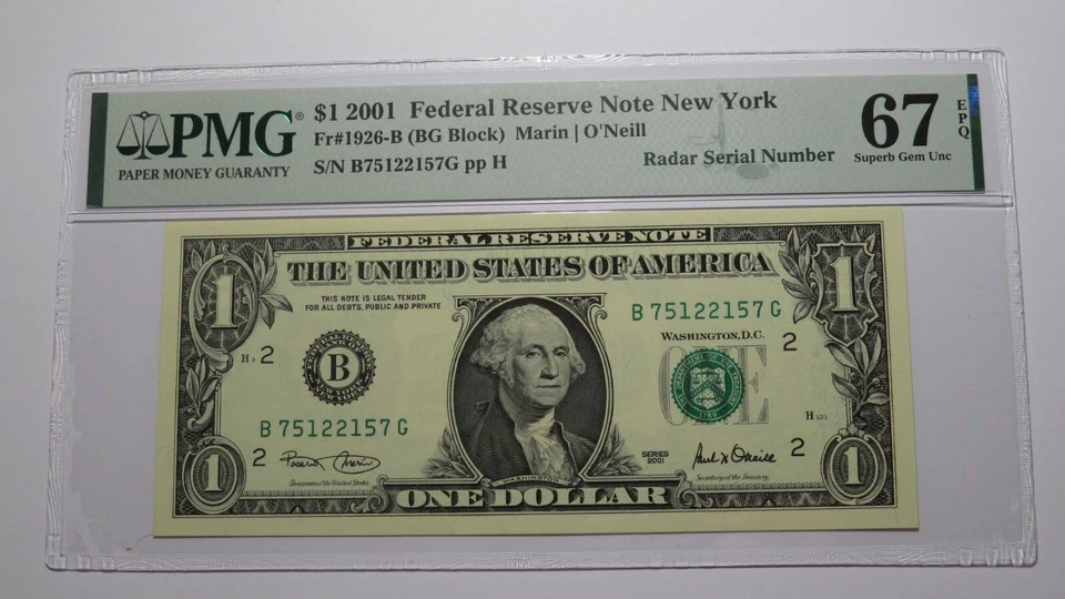 2 $1 2001 & 2003 Matching Radar Serial Numbers Federal Reserve Bank Note Bills - Image 3 of 4