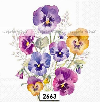 (2663) TWO Paper LUNCHEON Decoupage Art Craft Napkins - COLORFUL PANSY FLOWERS