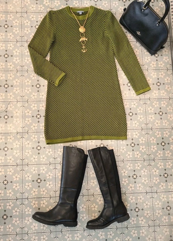 COS womens jumper dress navy & green Knit M 10 12 long sleeve Cotton