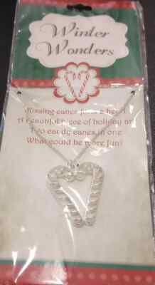 Winter Wanders Kissing Candy Canes FOR THE SNOW Silver Tone Necklace