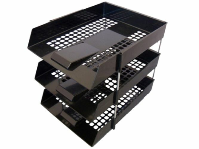 BLACK A4 PLASTIC TRAYS & RISERS Any Qty for Office Filing Stackable ...