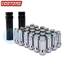 (24) 14x1.5 Chrome Spline Wheel Lug Nuts w/ Two Keys for Silverado Sierra Yukon