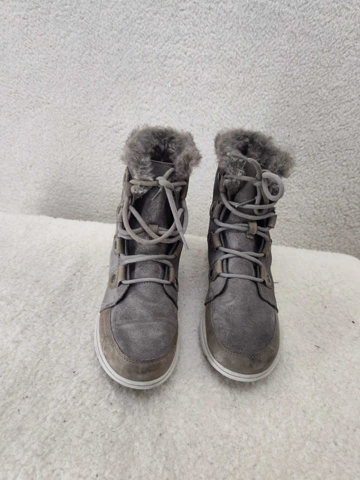 Sorel Explorer Joan Mujer Botas 9.5 Gris Gamuza Con Cordones Forrado Tobillo Plano Zapato Foto 2 de 4