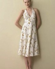 157. J. Crew Ivory Yellow Lighthouse Postcard Print Linen Halter Dress 4. NWOT