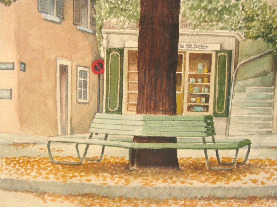 Paisaje urbano patio arquitectónico Jack Appleton 1970 con pintura Foto 3 de 4