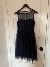 Eliza J Size S, Navy A-Line Chiffon Overlay Party Dress With Appliqué Hem