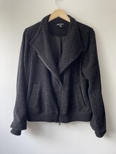 Eileen Fisher Jacket Black With White Specks Cotton Wool Silk Blend Large