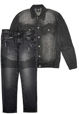 Men's Biker Denim Jean Suit Classic Fit 2-Piece Outfit