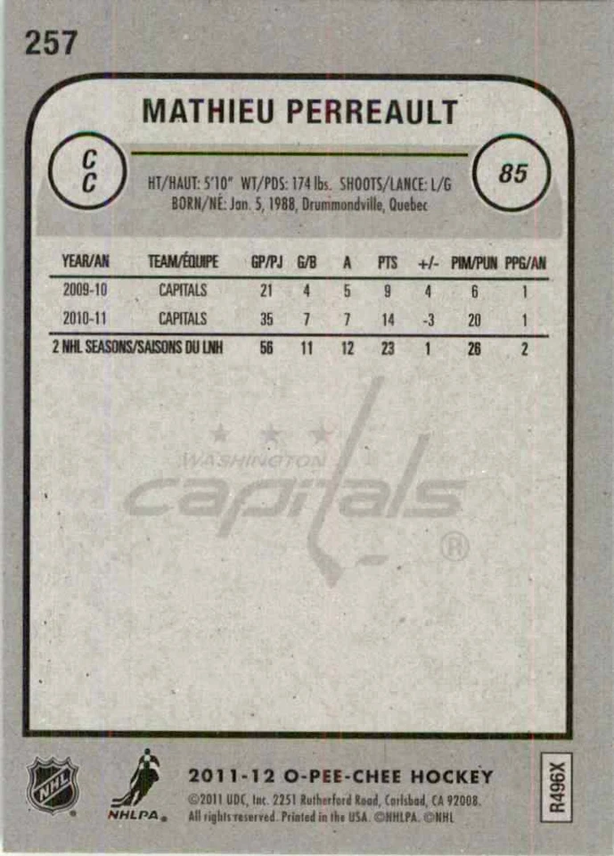 2011-12 O-Pee-Chee Mathieu Perreault #257 - Image 2 of 2