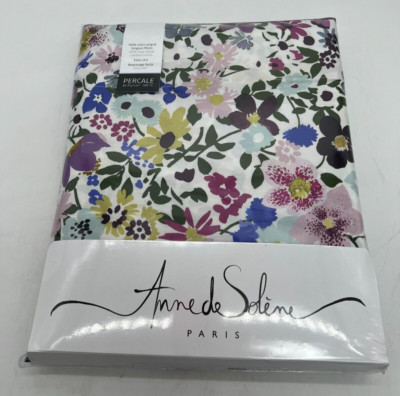 NEW Anne de Solene Paresse Percale 100% Cotton King Flat Sheet Floral 106x116''