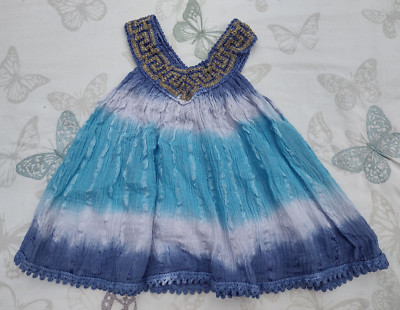 Baby Mädchen blau ultraleichtes ärmelloses Kleid 0-6 Monate Made in Greece