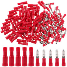 50pcs Red Solderless Crimp Bullet Plug Connectors Male-Female 18-22 GAUGE