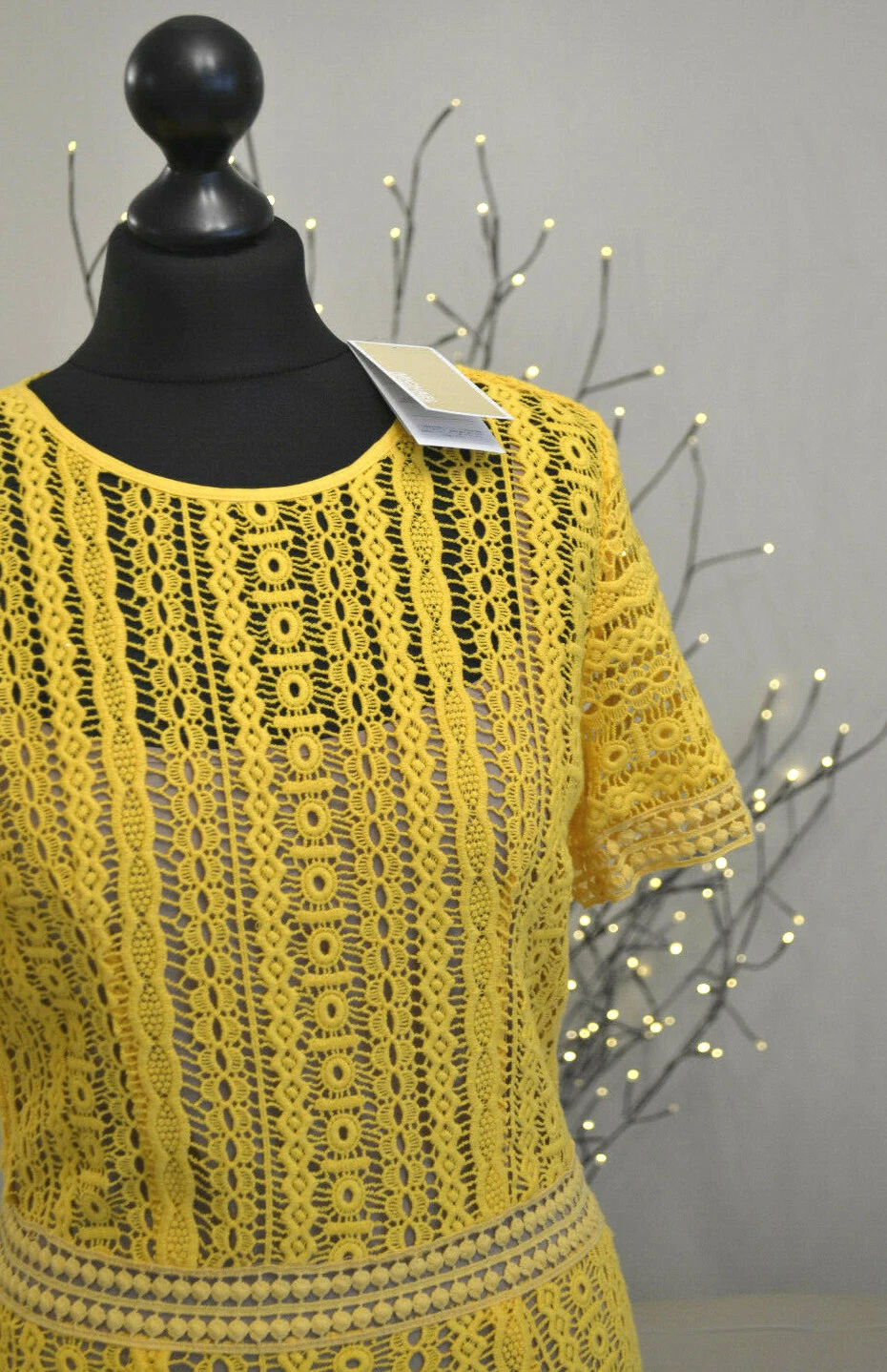 Abito donna MK Michael Kors pizzo applique giallo foderato cotone staccato tg UK 6
