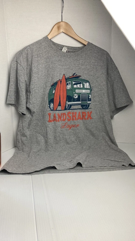 Landshark Lager Beer T Shirt Men's Size L Gray Graphic Crew Neck Cotton Blend Foto 2 de 4