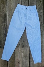 Brittania Vintage 90s Jeans High Rise Blue White Pinstripe Cotton Denim Retro 28