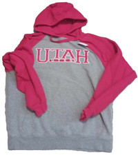 University Of Utah Utes NCAA Hoodie Sweatshirt Medium Red Gray Long Sleeve