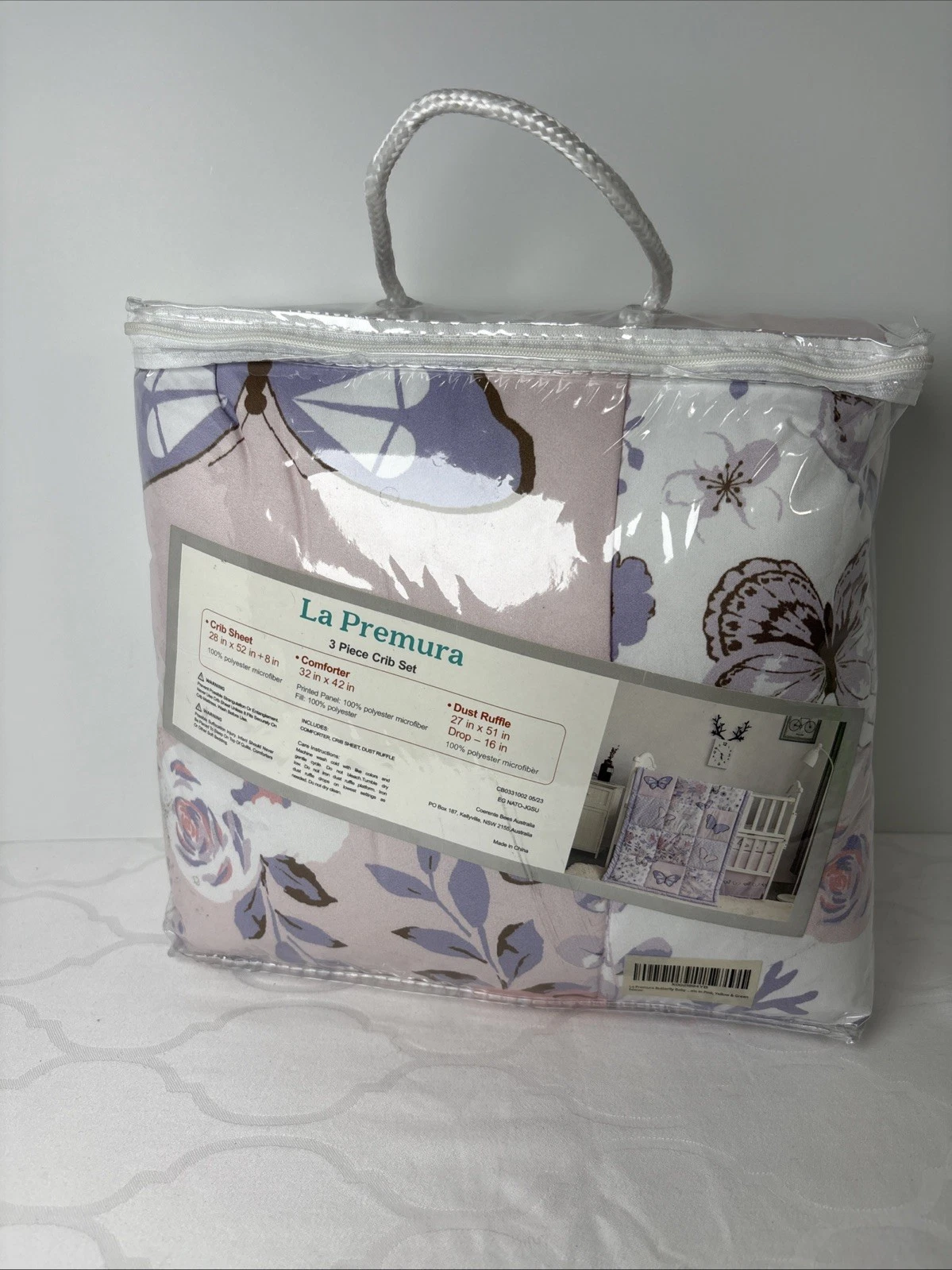La Premura 3 Piece Crib Set Sheet Comforter Dust Ruffle Butterfly Purple Pink
Opens in a new window 