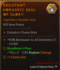 💥DIABLO 4💥SEASON 14 DA💥Seal💥Bloodletter's Flow 1 Charm Slot + Resist GGEI