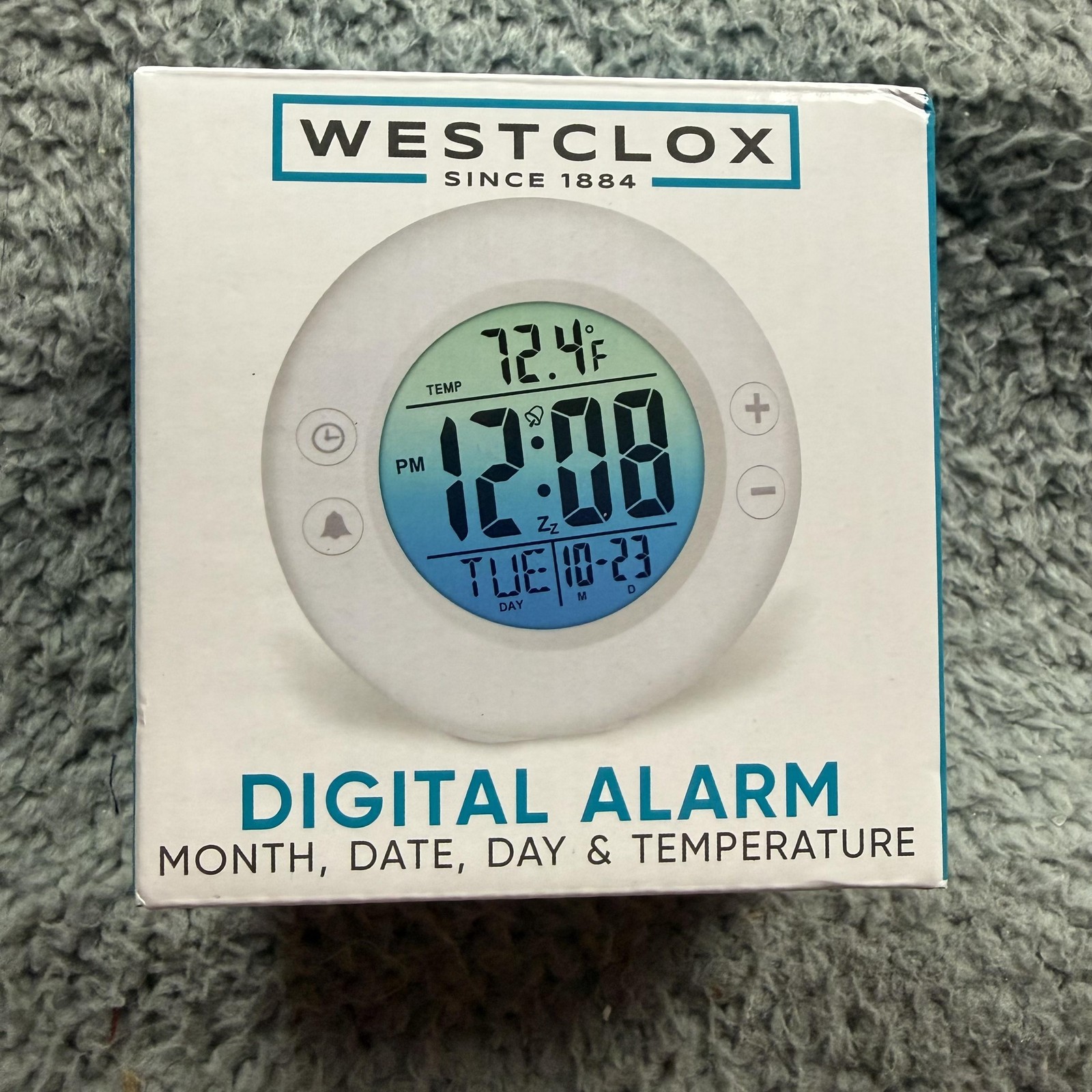 Westclox Digital Alarm Clock White Backlight Date Day Temp Bedroom Desk New