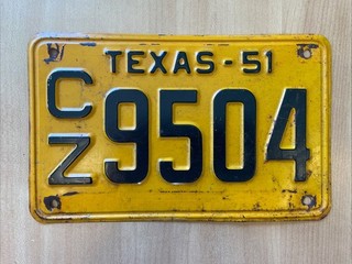 1951 Texas License Plate Original Paint