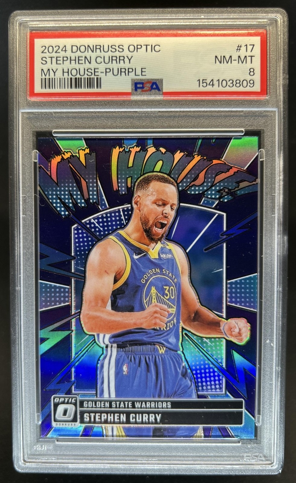 2024-25 Panini Donruss Optic Stephen Curry My House Purple #17 Warriors PSA 8