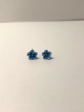 Blue Flower Stud Earrings Butterfly Closure M...