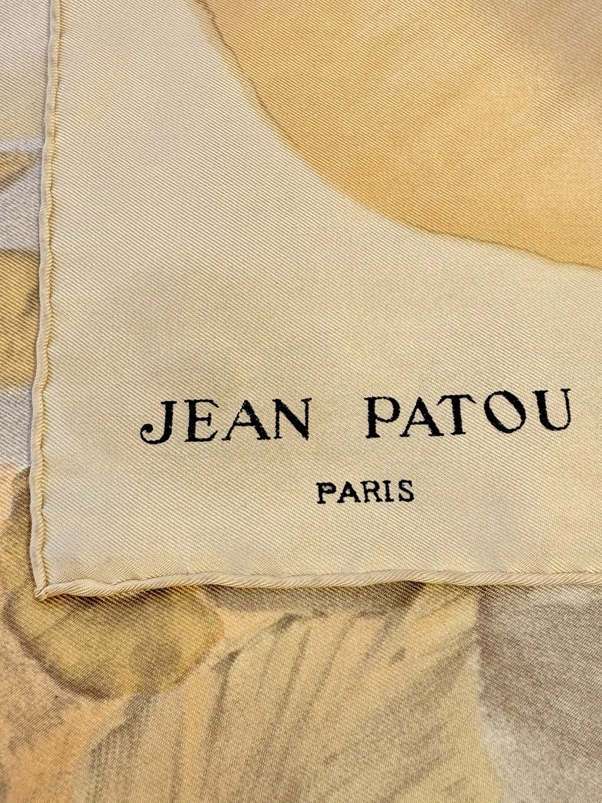 VTG JEAN PATOU Paris SILK Scarf Watercolor Floral Yellow Pink 31” X 30”