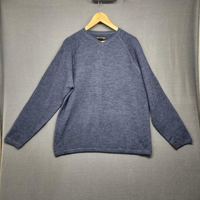 Grayson & Dunn Sweater Mens Medium Blue Merino Wool Crewneck Raglan Knit Soft