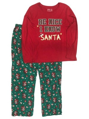 Womens Be Nice I Know Santa Pajamas Christmas Holiday Sleep Set XXL