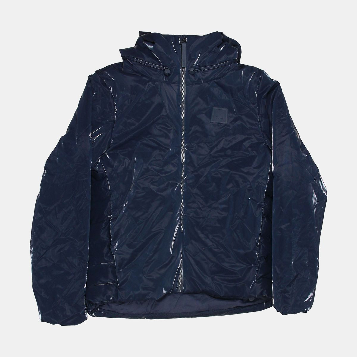 Rains Mens Blue Short Puffer Jacket Size L Polyester RRP £265-image