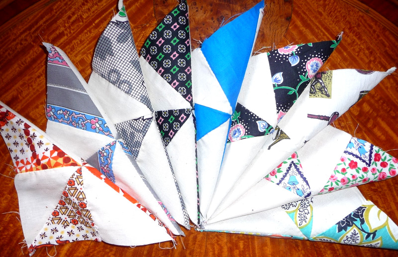 Vintage Lot of 9 Mini Pinwheel Quilt Blocks  c. 1950’s   5.75 x 5.75 inches