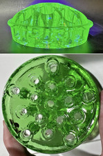 Flower Frog Glass 16 Hole Domed Profile 4" diameter Vaseline Depression