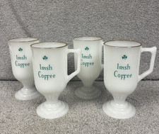 Vintage Irish Coffee Milk Glass Pedestal Mug Glasses Gold Trim Set of 4
