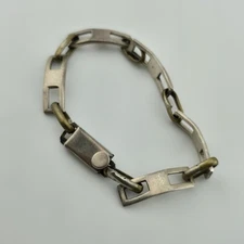 Mexico Sterling Silver and Brass Chain Link Bracelet 925 inches Vintage 