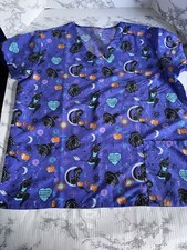 Serene Uniforms Women Scrub Top XL Purple Halloween witch PUMPKIN V Neck READ