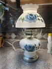 Vintage Gone With The Wind Hurricane Lamp Blue Roses Milk Glass 15” Electric
