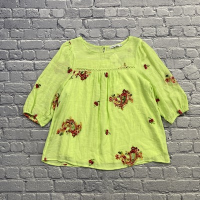 Anthropologie Figueroa & Flower Blouse Size M Green Floral Boho Cottage Fairy